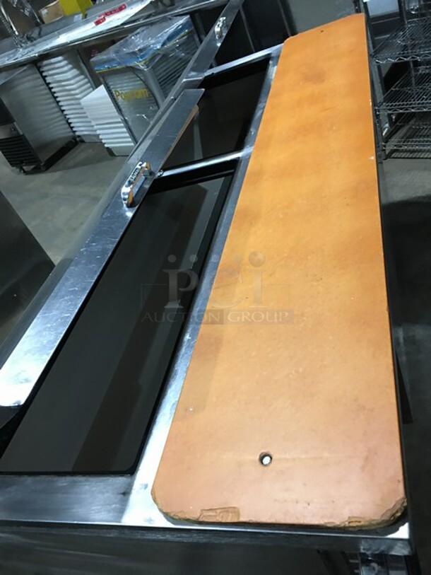 True Refrigerated 3 Door Stainless Steel Sandwich Prep Table! With Poly Coated Racks! With Wooden Cutting Board! Model TSSU7218 Serial 7296098! 115V 1Phase! On Commercial Casters! - Image 9 of 10