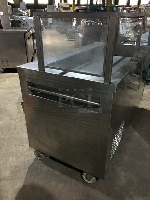 Nice! Dunhill Refrigerated Cold Pan/Salad Bar Work/Serving Station! With Underneath Storage Space! With Sneeze Guard! All Stainless Steel! Model C560MO Serial 08288! 120V! On Casters! - Image 2 of 11