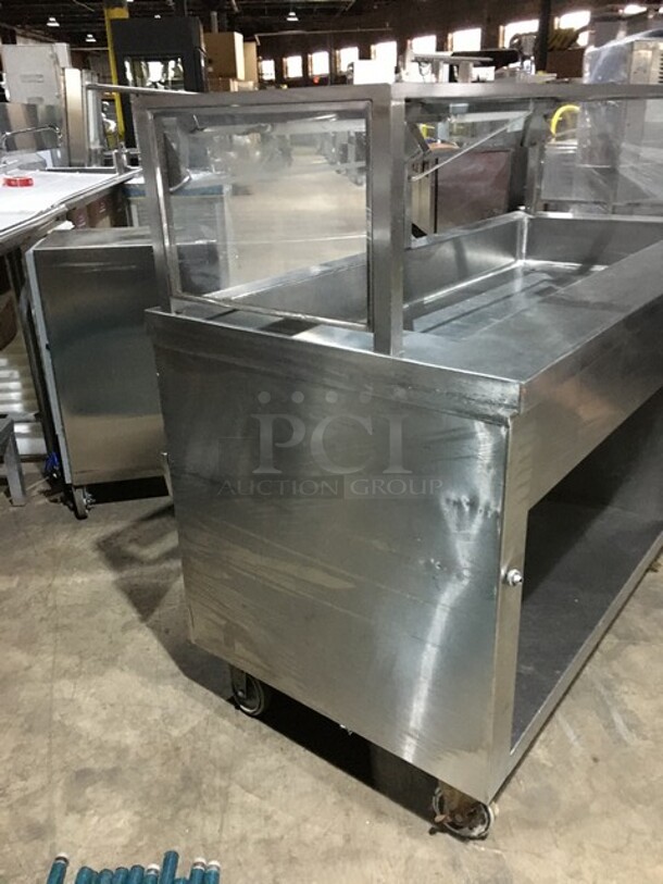 Nice! Dunhill Refrigerated Cold Pan/Salad Bar Work/Serving Station! With Underneath Storage Space! With Sneeze Guard! All Stainless Steel! Model C560MO Serial 08288! 120V! On Casters! - Image 3 of 11
