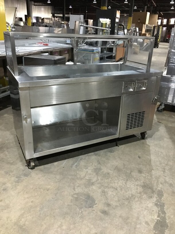 Nice! Dunhill Refrigerated Cold Pan/Salad Bar Work/Serving Station! With Underneath Storage Space! With Sneeze Guard! All Stainless Steel! Model C560MO Serial 08288! 120V! On Casters! - Image 4 of 11