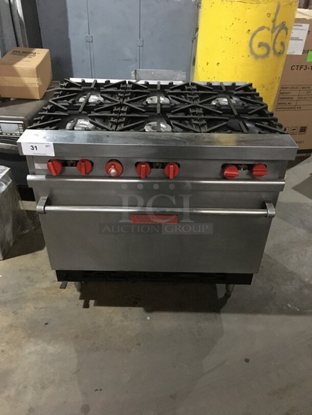 Vulcan Commercial Natural Gas Powered 6 Burner Stove! With Full Size Oven Underneath! All Stainless Steel! On Legs! 