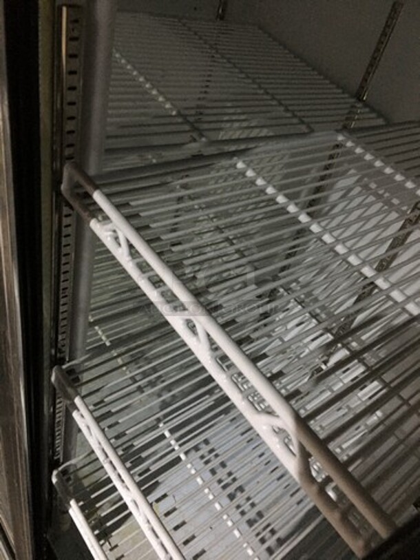 Leader Reach In Cooler Merchandiser! With 2 Glass Sliding Doors! With Poly Coated Racks! Model LS38SC Serial PZ01C1816! 115V 1 Phase! - Image 6 of 9
