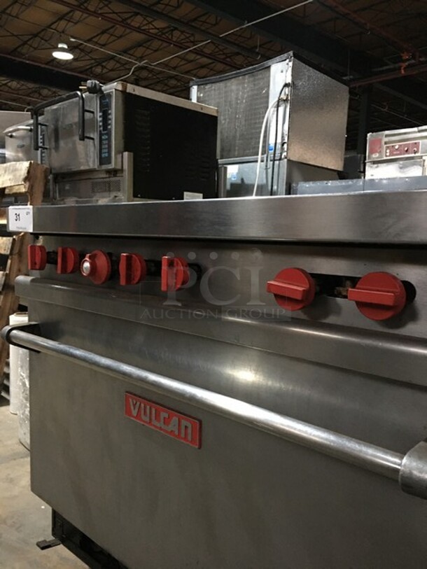 Vulcan Commercial Natural Gas Powered 6 Burner Stove! With Full Size Oven Underneath! All Stainless Steel! On Legs!  - Image 10 of 12