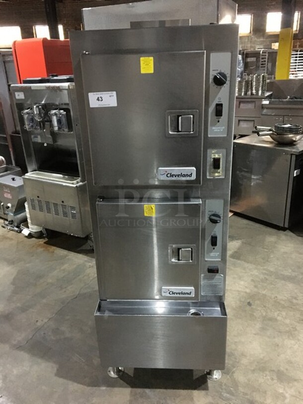 Cleveland Range Dual Cabinet Natural Gas Powered Steamer! All Stainless Steel! Model 24CGA10 Serial 1406230001680! 115V 1Phase! On Legs!