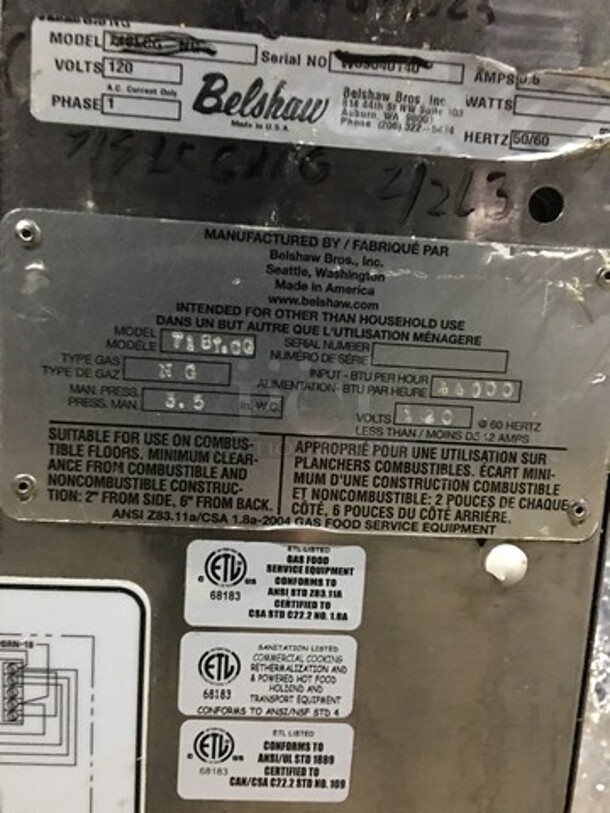 Amazing! Belshaw Natural Gas Powered Commercial Donut Deep Fat Fryer! Model 718TCG! All Stainless Steel! On Legs!
 - Image 8 of 11