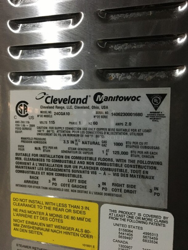 Cleveland Range Dual Cabinet Natural Gas Powered Steamer! All Stainless Steel! Model 24CGA10 Serial 1406230001680! 115V 1Phase! On Legs! - Image 10 of 10