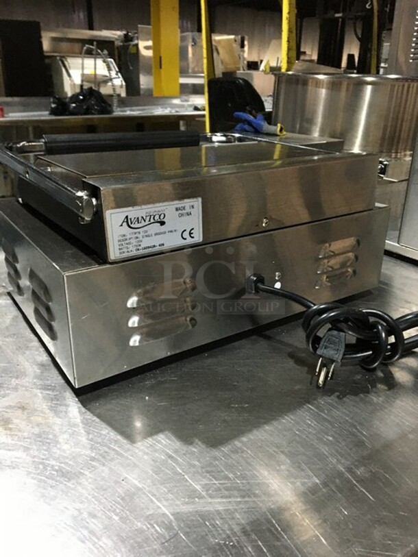 Avantco Commercial Countertop Panini Sandwich Grill! With Grooved Plates! All Stainless Steel! Model 177P78 Serial CK180942R406! 120V!
 - Image 4 of 9