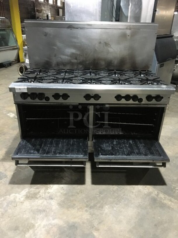 All Stainless Steel Natural Gas Powered 10 Burner Stove! With 2 Full Size Ovens Underneath! With Backsplash! On Commercial Casters! - Image 4 of 9