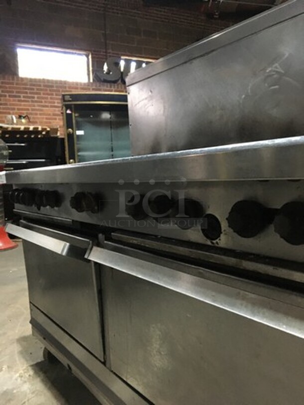 All Stainless Steel Natural Gas Powered 10 Burner Stove! With 2 Full Size Ovens Underneath! With Backsplash! On Commercial Casters! - Image 8 of 9
