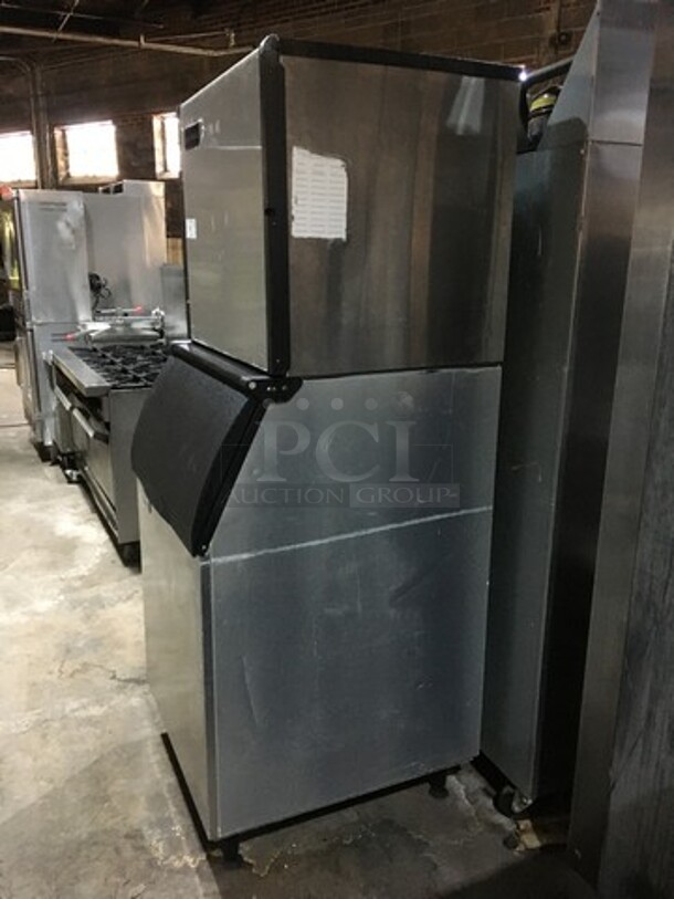 NICE! Ice-O-Matic Commercial Ice Making Machine! On Ice Bin! All Stainless Steel! Ice Machine Model ICE1006HW2 Serial C30605821Z! 208/230V 1Phase! Ice Bin Model B55PSB Serial 13101280010135! On Legs! 2 X Your Bid! Makes One Unit! - Image 2 of 9