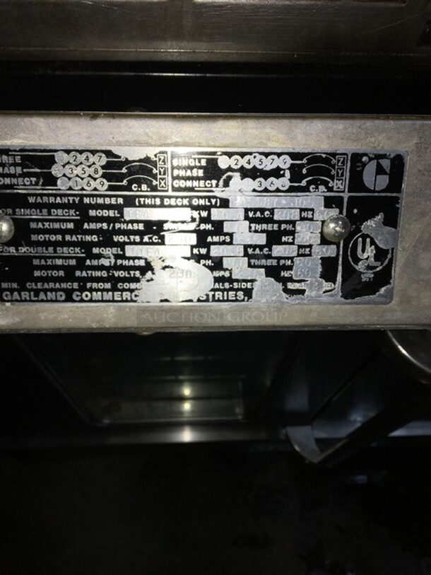 Sweet! Garland Electric Powered Double Deck Convection Oven! With Metal Racks! With One View Through Door & One Solid Door! Model TTE4! 230V 3Phase! On Legs! 2 X Your Bid! Makes 1 Unit! - Image 9 of 10