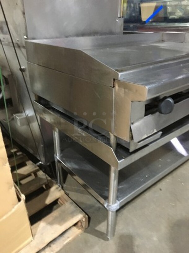 AMAZING! Therma Tek Commercial Natural Gas Powered Flat Griddle! With Back & Side Splashes! On Equipment Stand! With Underneath Storage Space! All Stainless Steel! On Legs! - Image 2 of 9