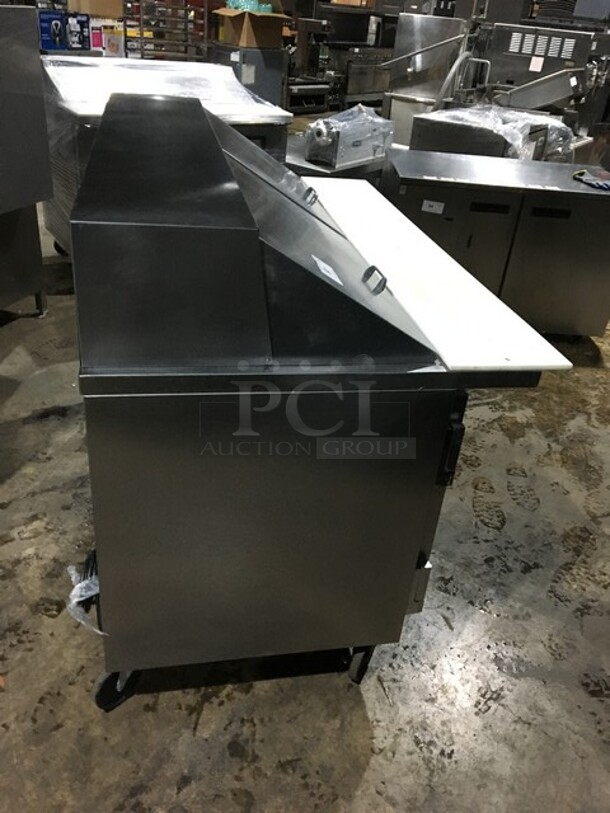 Beverage Air Commercial Refrigerated Sandwich/Salad Prep Table! With 2 Doors Underneath Storage Space! With Poly Coated Racks! With Commercial Cutting Board! All Stainless Steel! Model SP6024M! 115V 1Phase! On Commercial Casters! - Image 2 of 11