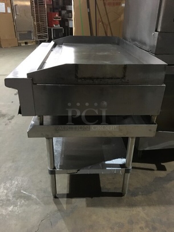 AMAZING! Therma Tek Commercial Natural Gas Powered Flat Griddle! With Back & Side Splashes! On Equipment Stand! With Underneath Storage Space! All Stainless Steel! On Legs! - Image 3 of 9