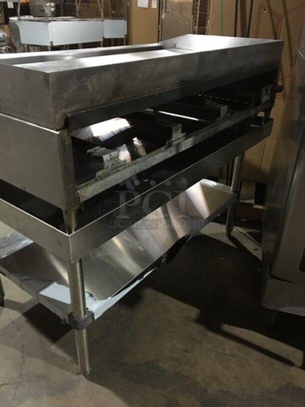 AMAZING! Therma Tek Commercial Natural Gas Powered Flat Griddle! With Back & Side Splashes! On Equipment Stand! With Underneath Storage Space! All Stainless Steel! On Legs! - Image 4 of 9