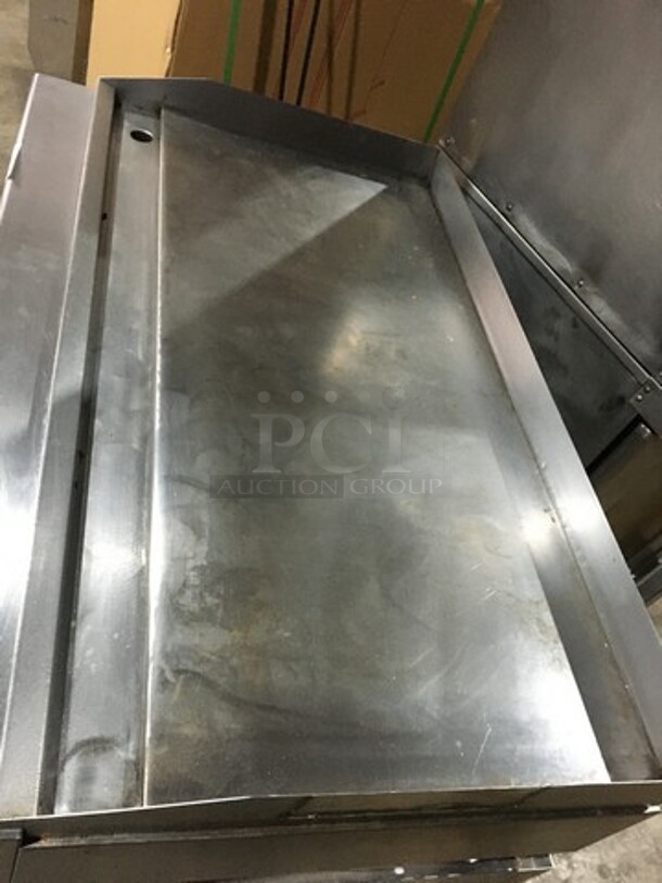 AMAZING! Therma Tek Commercial Natural Gas Powered Flat Griddle! With Back & Side Splashes! On Equipment Stand! With Underneath Storage Space! All Stainless Steel! On Legs! - Image 5 of 9