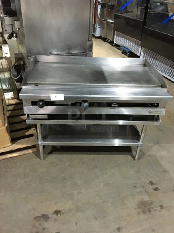 AMAZING! Therma Tek Commercial Natural Gas Powered Flat Griddle! With Back & Side Splashes! On Equipment Stand! With Underneath Storage Space! All Stainless Steel! On Legs! - Image 8 of 9