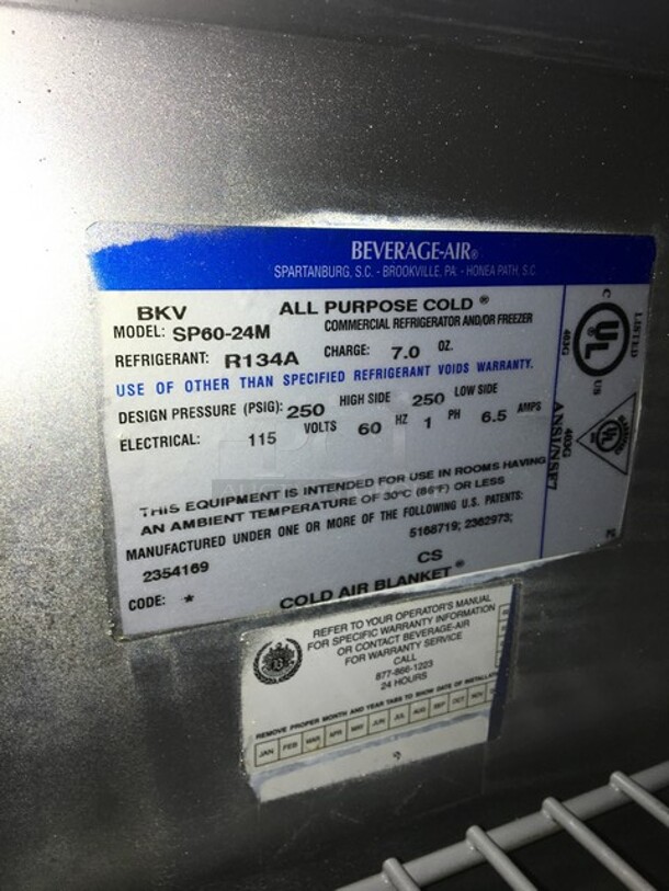 Beverage Air Commercial Refrigerated Sandwich/Salad Prep Table! With 2 Doors Underneath Storage Space! With Poly Coated Racks! With Commercial Cutting Board! All Stainless Steel! Model SP6024M! 115V 1Phase! On Commercial Casters! - Image 8 of 11