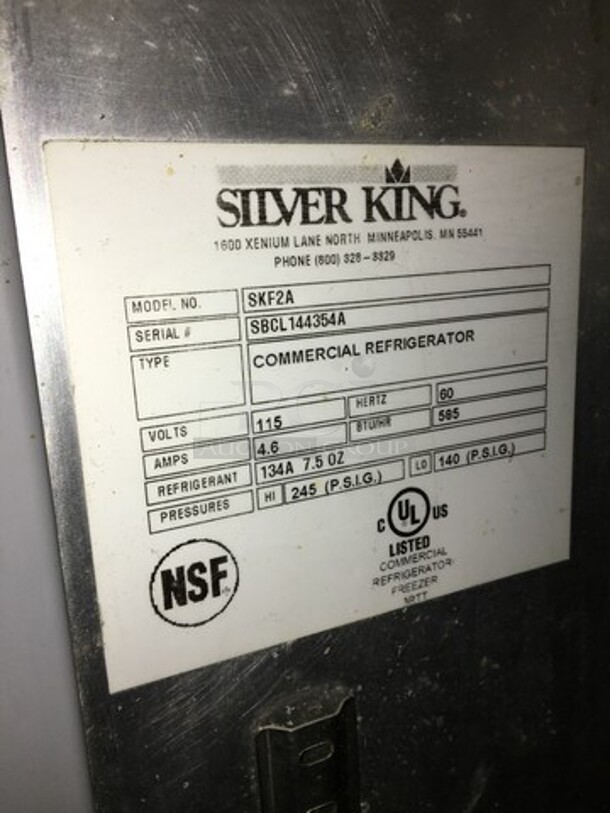 Silver King Commercial Refrigerated Prep Table! With Topping Rail! With Single Door Storage Space Underneath! All Stainless Steel! Model SKF2A Serial SBCL144354A! 115V! - Image 9 of 10