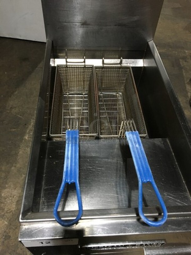 American Range Stainless Steel Natural Gas Powered 3 Burner Deep Fat Fryer! With 2 Metal Baskets! On Casters!
 - Image 5 of 11
