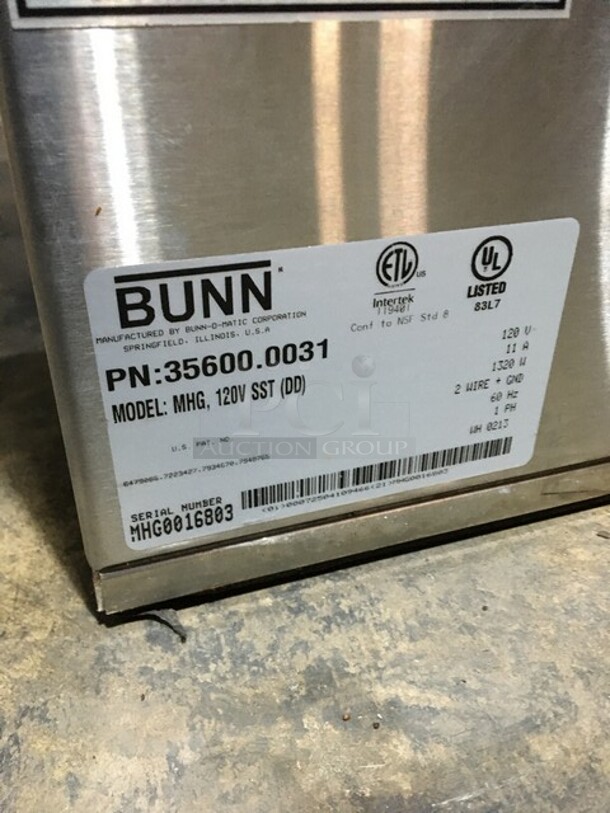 Bunn Commercial Countertop Dual Coffee Bean Grinder! All Stainless Steel! Model MHG Serial MHG0016803! 120V 1Phase! - Image 9 of 10