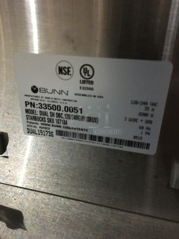 Bunn Commercial Countertop Dual Coffee Brewing Machine! All Stainless Steel! Model DUALSHDBC Serial DUAL191736! 120/208V 1Phase! - Image 6 of 8