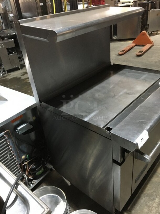 Nice! American Range Natural Gas Powered Flat Griddle! With Full Size Oven! With Raised Backsplash And Salamander Shelf! On Legs! - Image 2 of 9