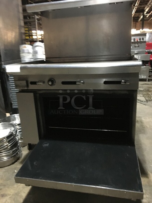 Nice! American Range Natural Gas Powered Flat Griddle! With Full Size Oven! With Raised Backsplash And Salamander Shelf! On Legs! - Image 6 of 9