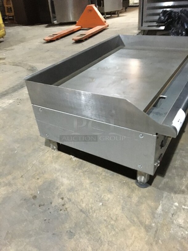 APW Wyott Commercial Countertop Electric Powered Flat Griddle! With Back & Side Splashes! All Stainless Steel! Model EG36I Serial 120871307015! 208/240V 1/3 Phase! On Legs! - Image 2 of 9