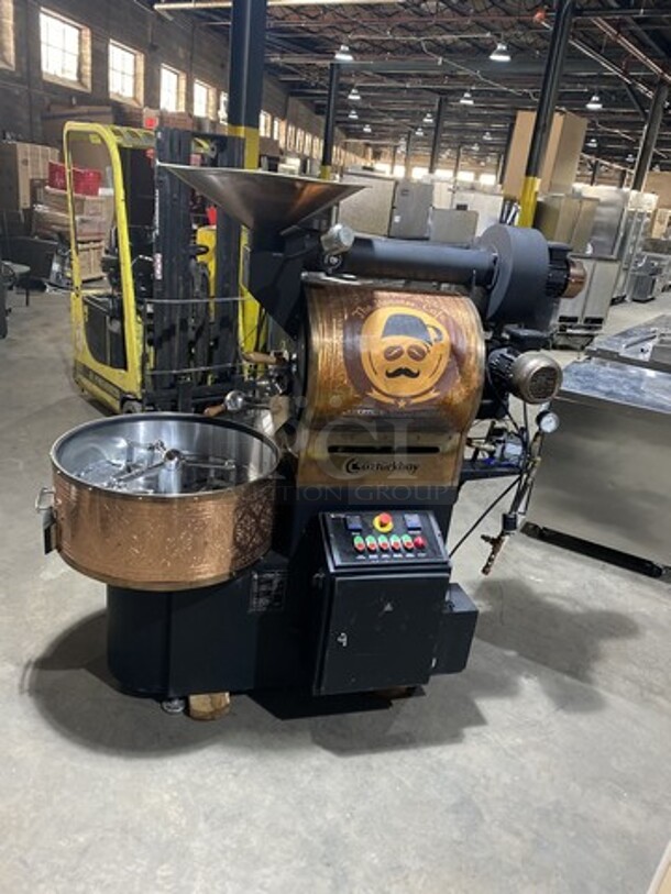 WOW! LATE MODEL! Ozturkbay Floor Style Heavy Duty Commercial Natural Gas/LP Powered Coffee Roasting Machine! Copper Plated Exterior For A Beautiful Finish! 10KG/22Lbs Capacity!  Model OKS-10 Serial 1292!  220/240V! Working When Removed! - Image 1 of 12