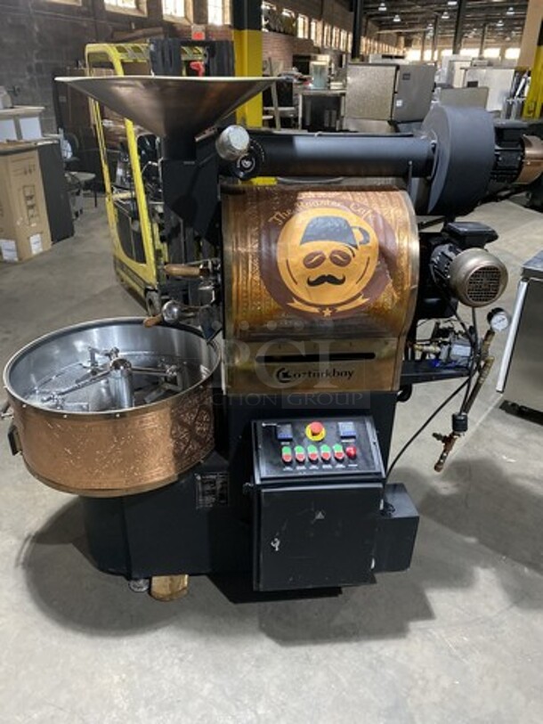WOW! LATE MODEL! Ozturkbay Floor Style Heavy Duty Commercial Natural Gas/LP Powered Coffee Roasting Machine! Copper Plated Exterior For A Beautiful Finish! 10KG/22Lbs Capacity!  Model OKS-10 Serial 1292!  220/240V! Working When Removed! - Image 2 of 12