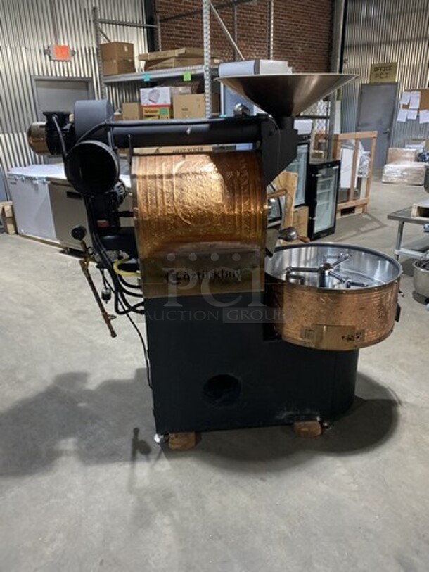 WOW! LATE MODEL! Ozturkbay Floor Style Heavy Duty Commercial Natural Gas/LP Powered Coffee Roasting Machine! Copper Plated Exterior For A Beautiful Finish! 10KG/22Lbs Capacity!  Model OKS-10 Serial 1292!  220/240V! Working When Removed! - Image 6 of 12