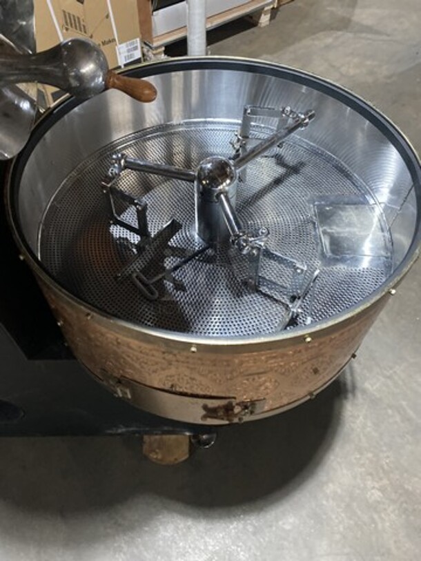 WOW! LATE MODEL! Ozturkbay Floor Style Heavy Duty Commercial Natural Gas/LP Powered Coffee Roasting Machine! Copper Plated Exterior For A Beautiful Finish! 10KG/22Lbs Capacity!  Model OKS-10 Serial 1292!  220/240V! Working When Removed! - Image 7 of 12