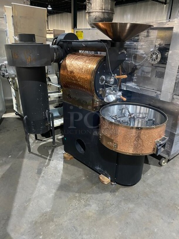 WOW! LATE MODEL! Ozturkbay Floor Style Heavy Duty Commercial Natural Gas/LP Powered Coffee Roasting Machine! Copper Plated Exterior For A Beautiful Finish! 10KG/22Lbs Capacity!  Model OKS-10 Serial 1292!  220/240V! Working When Removed! - Image 12 of 12