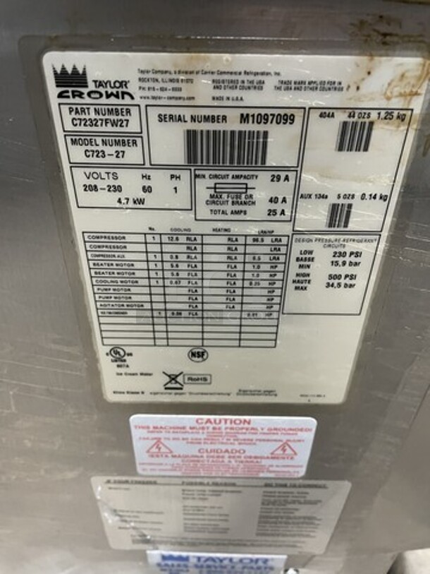Sweet! Late Model 2011 Taylor Counter Top 3 Handle Ice Cream Machine! Model C723-27 Serial M1097099! 208/230V 1 Phase!  - Image 5 of 10