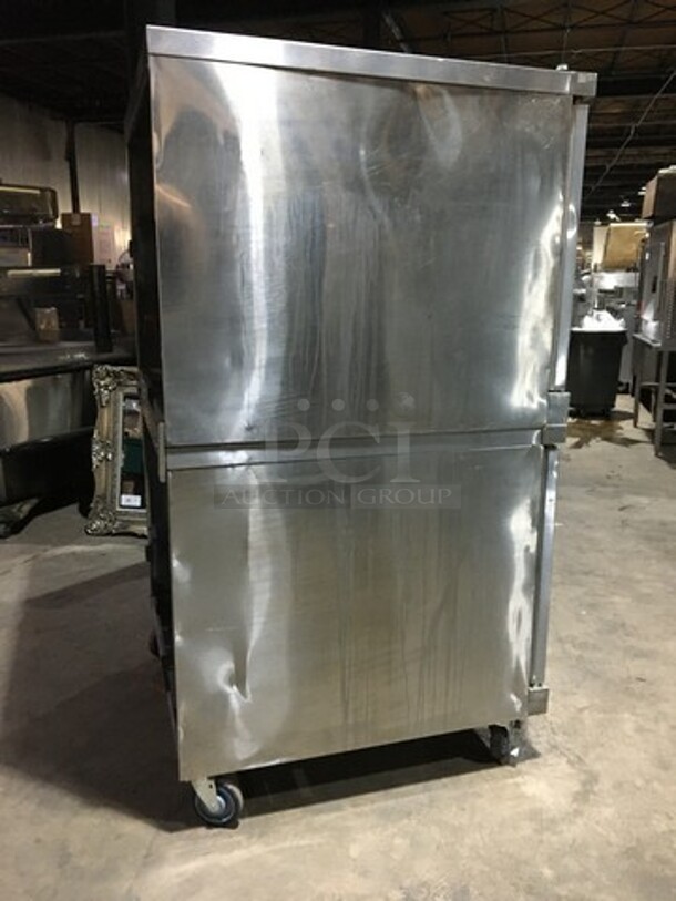 Duke Double Stacked Natural Gas Powered Heavy Duty Convection Oven! 6/13 Edition! With One View Through Door & One Solid Door! With Metal Racks! All Stainless Steel! On Casters! 2 X Your Bid! Makes One Unit! - Image 4 of 9