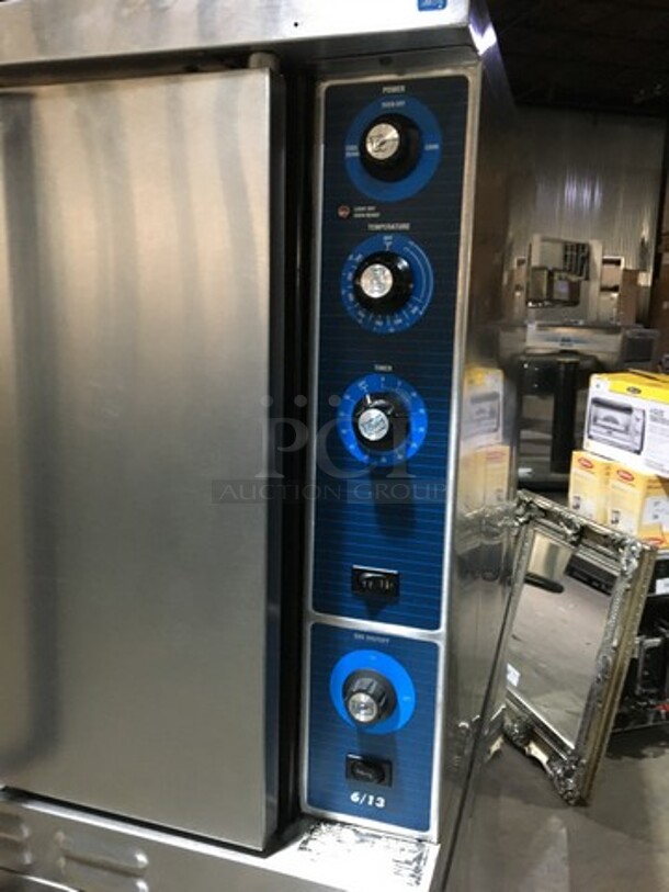 Duke Double Stacked Natural Gas Powered Heavy Duty Convection Oven! 6/13 Edition! With One View Through Door & One Solid Door! With Metal Racks! All Stainless Steel! On Casters! 2 X Your Bid! Makes One Unit! - Image 7 of 9