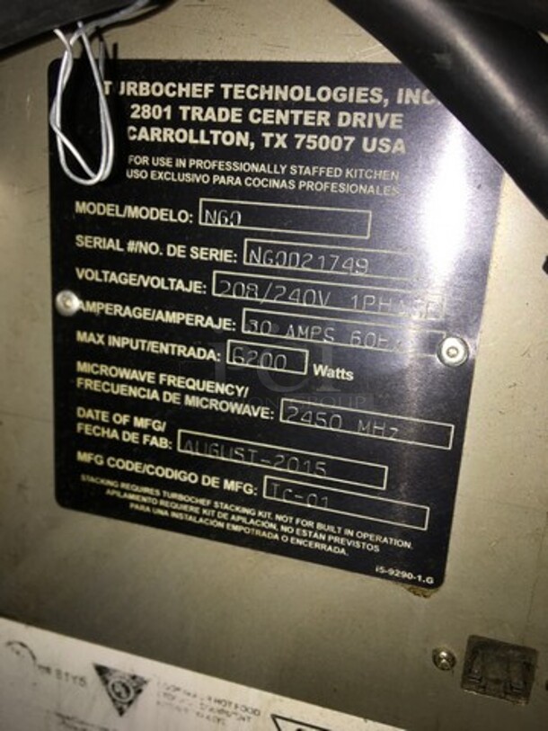 NICE! 2015 Turbo Chef Commercial Countertop Turbo Oven! Model NGO Serial NGOD21749! 208/240V 1Phase! On Legs! - Image 5 of 9
