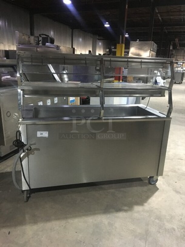Precision Refrigerated Cold Pan/Sandwich Serving Station! With Front Sneeze Guard! With Overhead Serving Shelf! With Underneath Storage Space! All Stainless Steel! On Casters!
