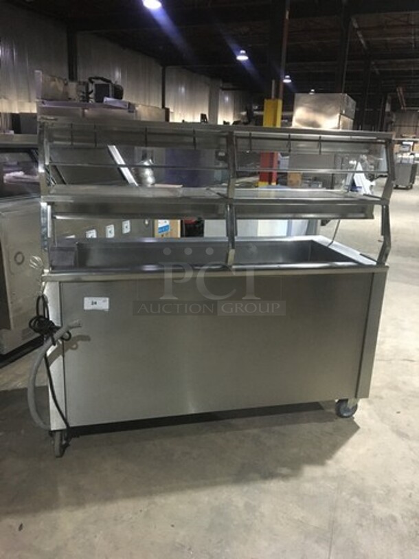 Precision Refrigerated Cold Pan/Sandwich Serving Station! With Front Sneeze Guard! With Overhead Serving Shelf! With Underneath Storage Space! All Stainless Steel! On Casters!
 - Image 1 of 9