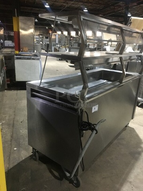 Precision Refrigerated Cold Pan/Sandwich Serving Station! With Front Sneeze Guard! With Overhead Serving Shelf! With Underneath Storage Space! All Stainless Steel! On Casters!
 - Image 2 of 9