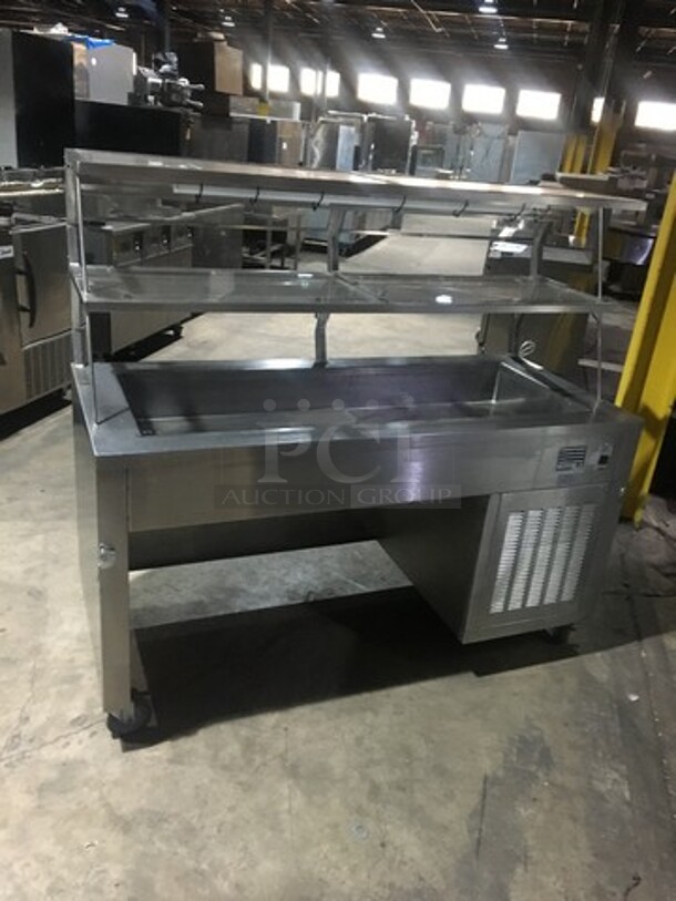 Precision Refrigerated Cold Pan/Sandwich Serving Station! With Front Sneeze Guard! With Overhead Serving Shelf! With Underneath Storage Space! All Stainless Steel! On Casters!
 - Image 3 of 9