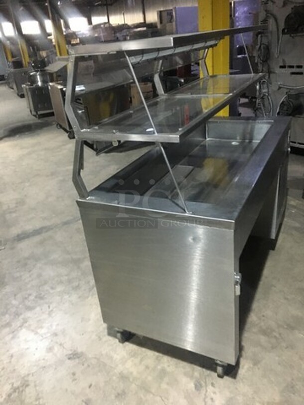 Precision Refrigerated Cold Pan/Sandwich Serving Station! With Front Sneeze Guard! With Overhead Serving Shelf! With Underneath Storage Space! All Stainless Steel! On Casters!
 - Image 4 of 9