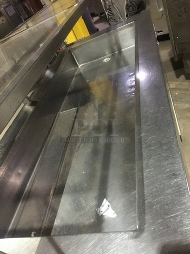 Precision Refrigerated Cold Pan/Sandwich Serving Station! With Front Sneeze Guard! With Overhead Serving Shelf! With Underneath Storage Space! All Stainless Steel! On Casters!
 - Image 5 of 9