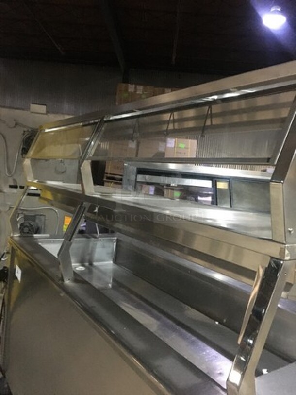 Precision Refrigerated Cold Pan/Sandwich Serving Station! With Front Sneeze Guard! With Overhead Serving Shelf! With Underneath Storage Space! All Stainless Steel! On Casters!
 - Image 7 of 9