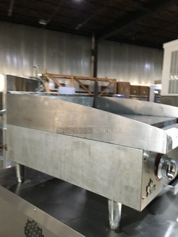Star Max Commercial Countertop Natural Gas Powered 24 Inch Flat Griddle! With Back & Side Splashes! All Stainless Steel! Model 624TF Serial GT624F0214A0020! On Legs! - Image 2 of 9