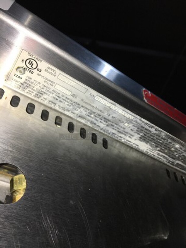 Star Max Commercial Countertop Natural Gas Powered 24 Inch Flat Griddle! With Back & Side Splashes! All Stainless Steel! Model 624TF Serial GT624F0214A0020! On Legs! - Image 8 of 9