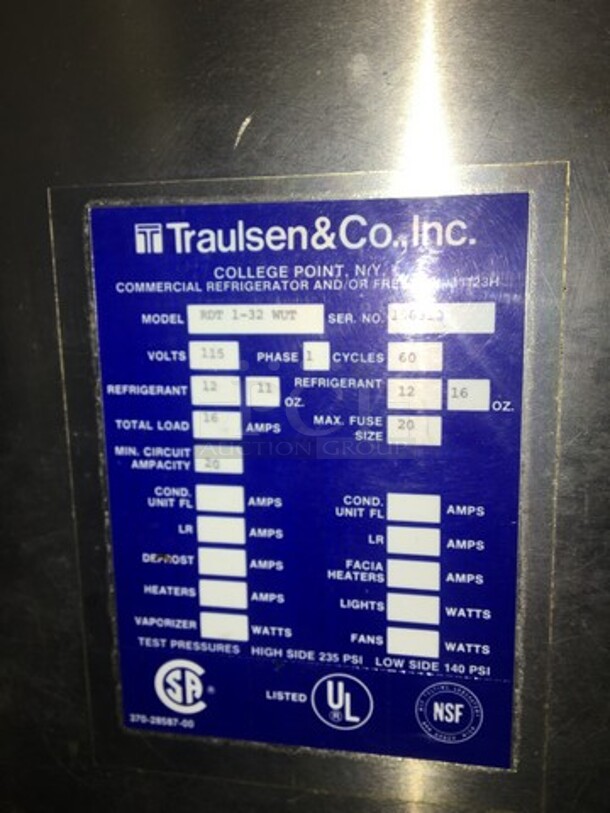 Traulsen Commercial Reach In Refrigerator! With 2 Half Doors! All Stainless Steel! Model RDT132WUT Serial 156310! 115V 1Phase! - Image 8 of 10