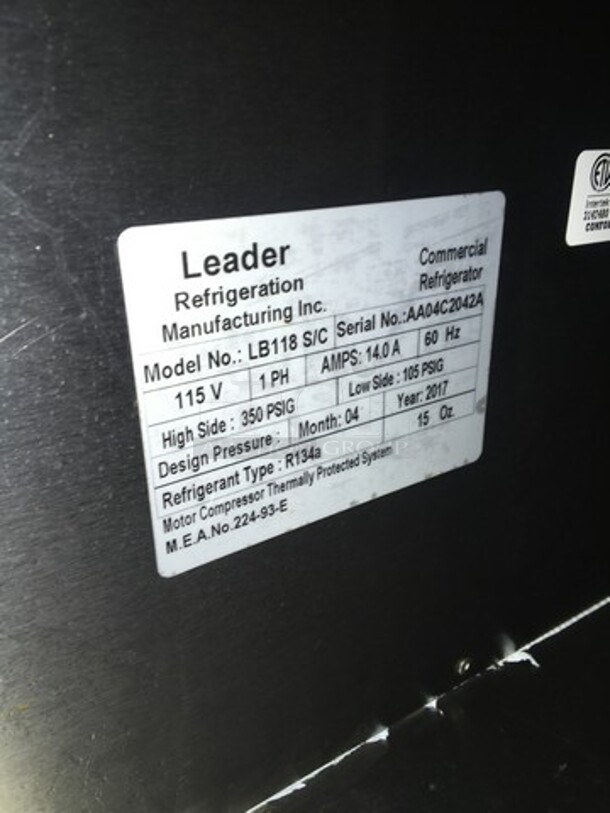 Leader Commercial 5 Door Lowboy/Worktop Cooler! All Stainless Steel! Model LB118SC Serial AA04C2042A! 115V 1Phase! - Image 7 of 8