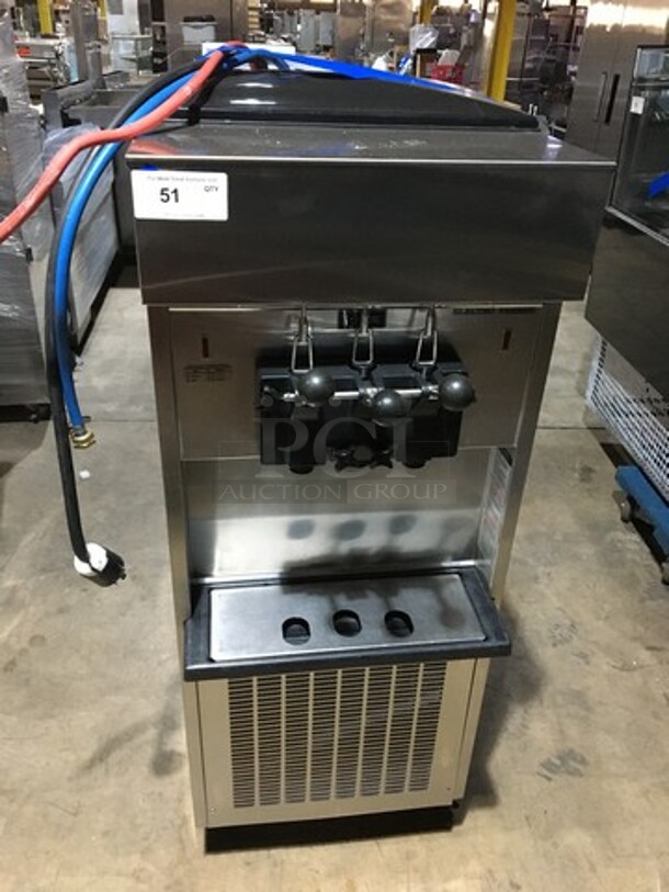 Wow! Late Model Electro Freeze 3 Handle Electric Powered Soft Serve Ice Cream/Yogurt Machine! All S.S. Body! Model SL500132 Serial C2S1298! 208/230V 3Phase! On Commercial Casters! Working When Removed!